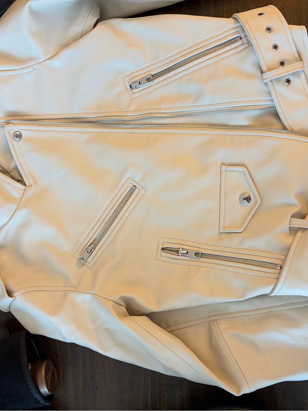 Zara Cream Biker Jacket with Asymmetric Zip - Picture 4 of 7